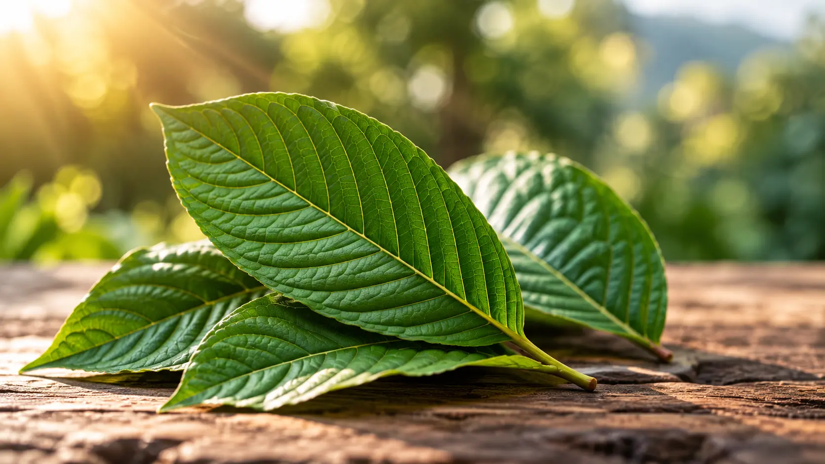 Fresh green kratom leaves representing traditional leaf kratom