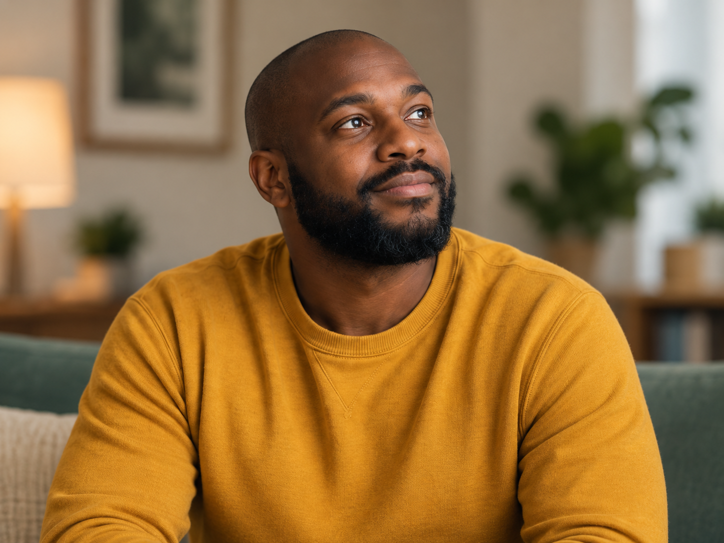 Medication Options for Alcohol Use Disorder — Individualized Treatment Man in a mustard sweater representing a patient considering individualized medication options for alcohol use disorder.