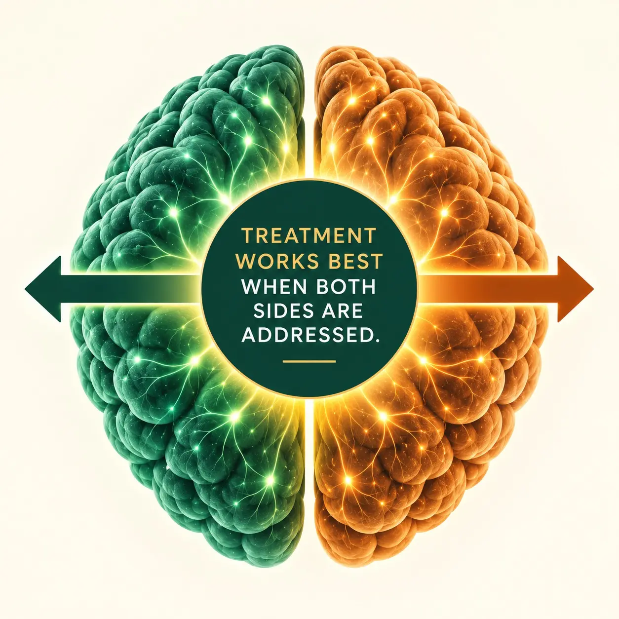 Split brain illustration showing biological and behavioral components of alcohol use disorder