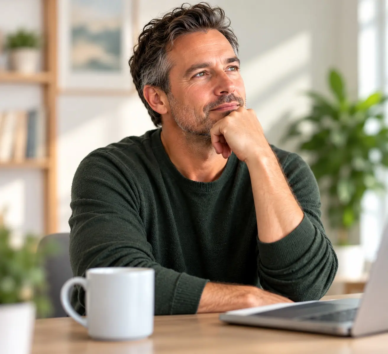 Man thoughtfully considering his drinking habits